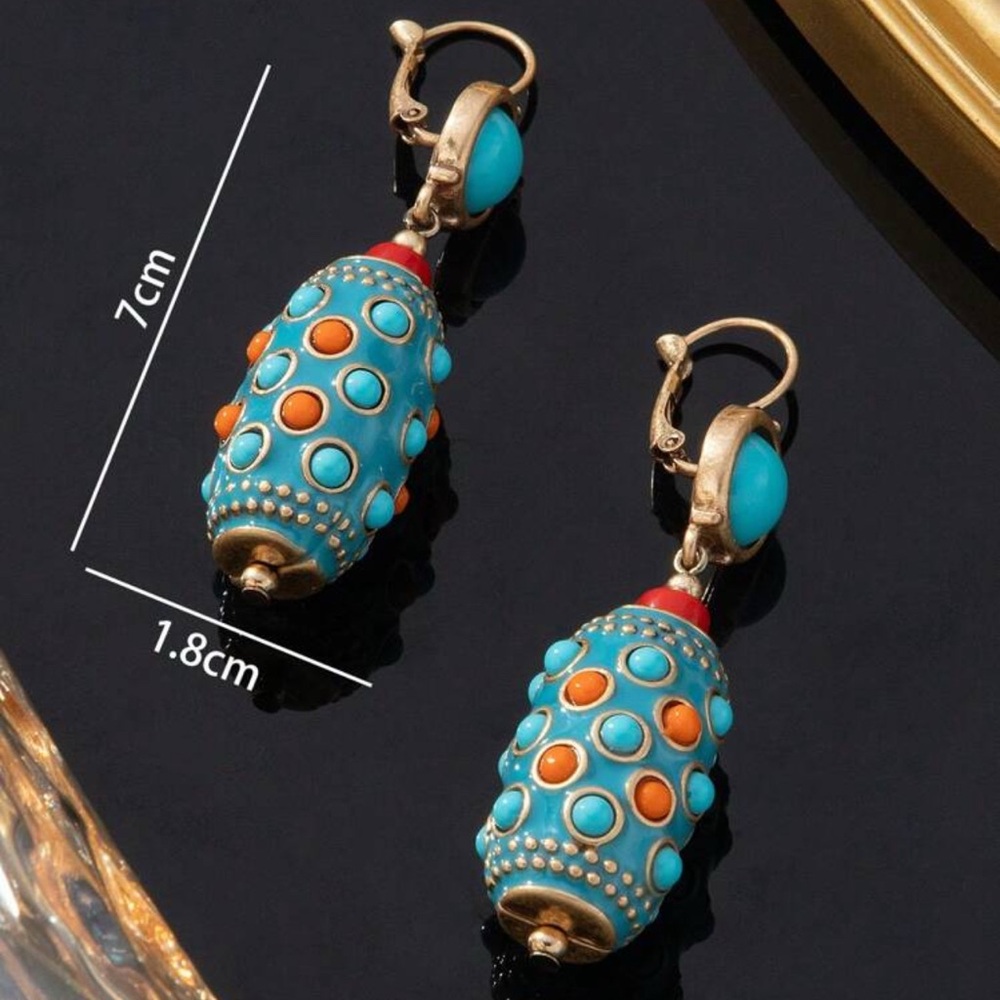 Vintage Turquoise and Red Dangle Earrings - Picture 3 of 5
